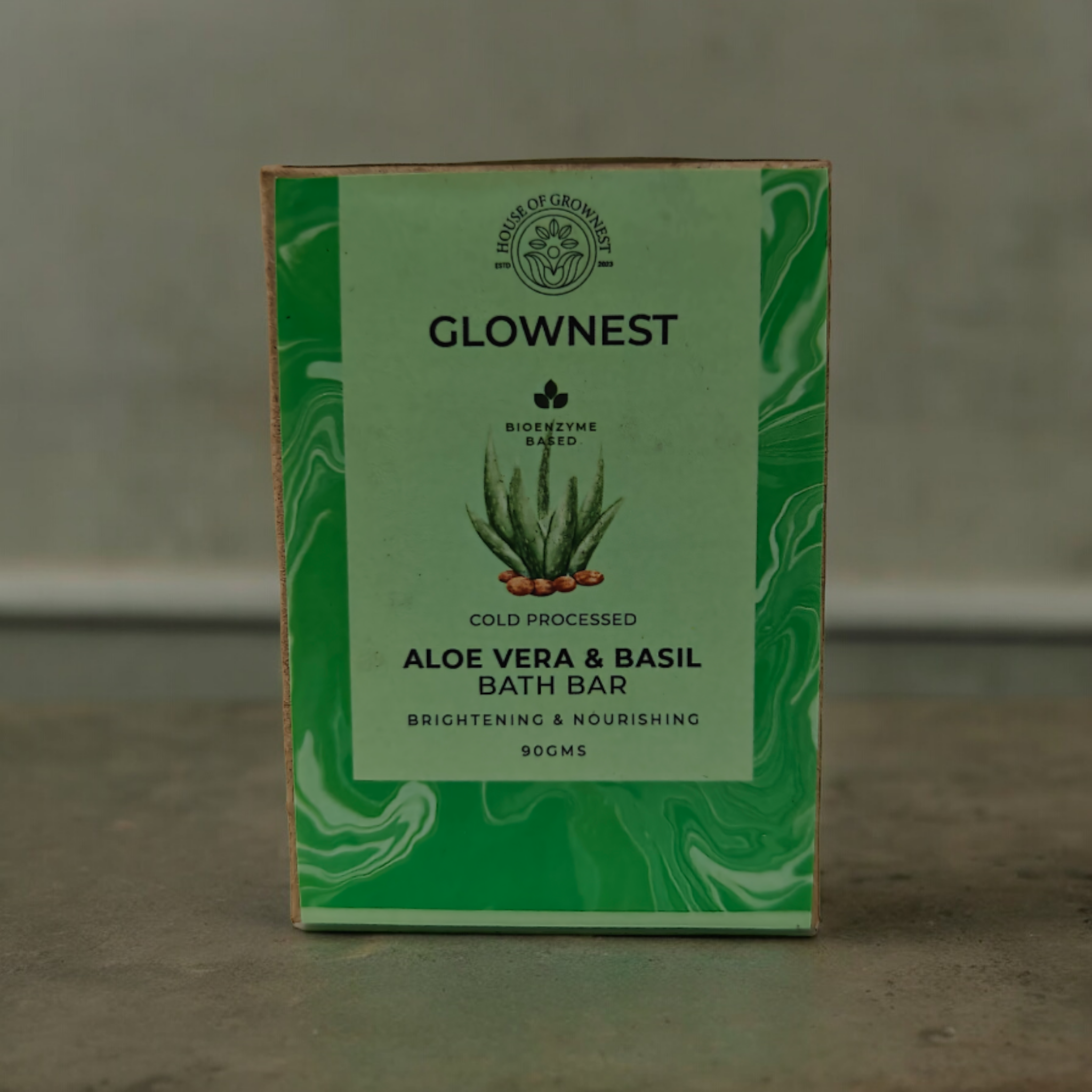 Glownest Bio Enzyme Based Aloe Vera & Basil Bath Bar (90g) view 2