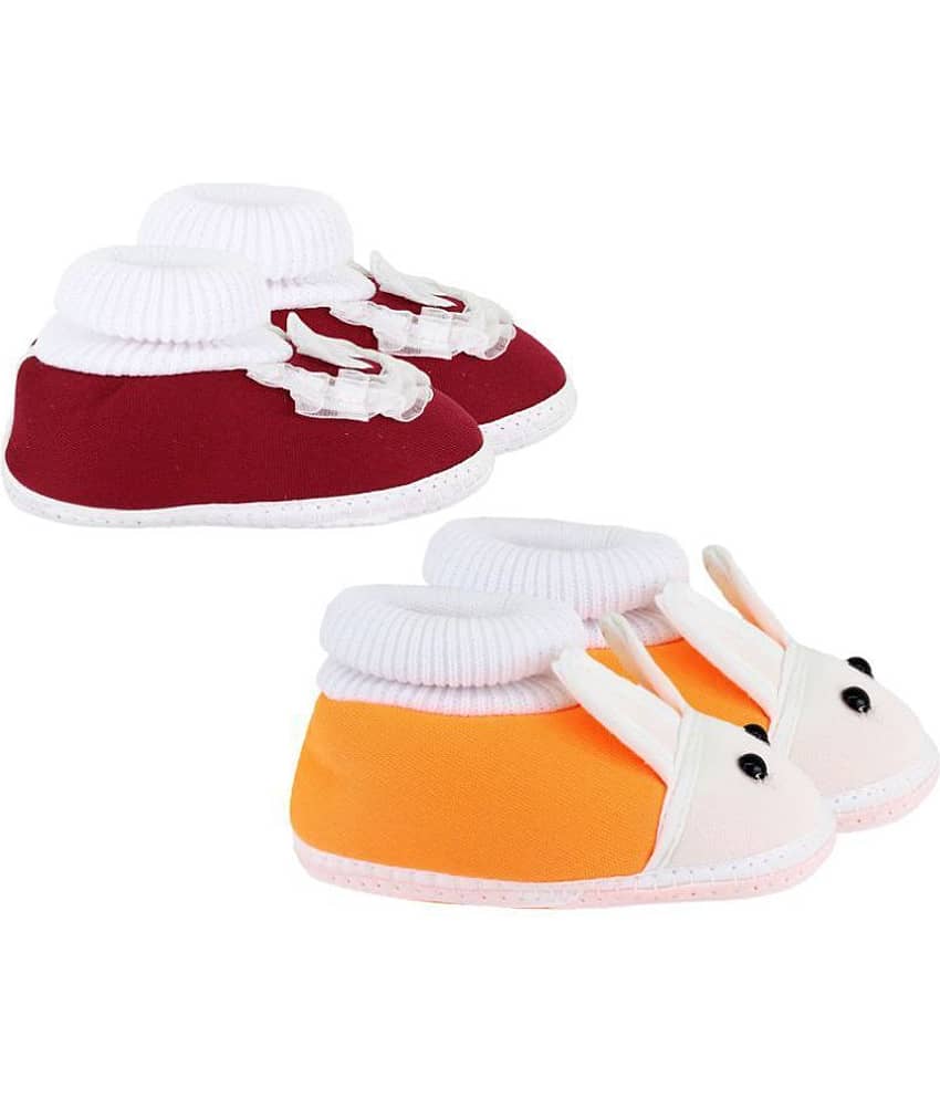 Neska Moda Pack Of 2 Baby Boys & Girls Orange And Maroon Cotton Booties For 0 To 12 Months view 2