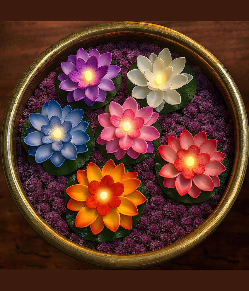 TYOHAAR - Floating Flower LED Candle Water Sensor Battery Opearted Multi ( Pack of 5 )