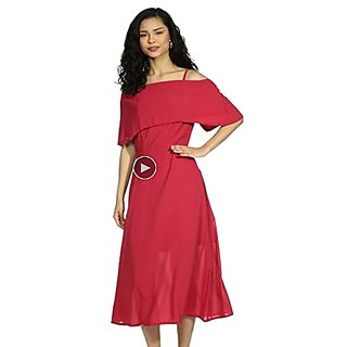 Miss Chase Womens Pink Off Shoulder Midi Skater Dress view 2