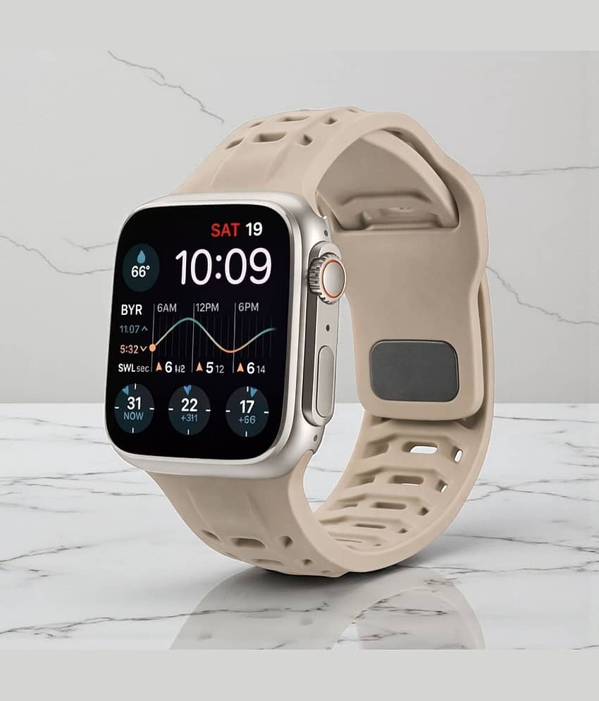 Lorenz Soft Silicone Waterproof Smartwatch Strap for watch| Replacement Sports Band (Compatible with 42/44/45/49mm)– Cream view 2