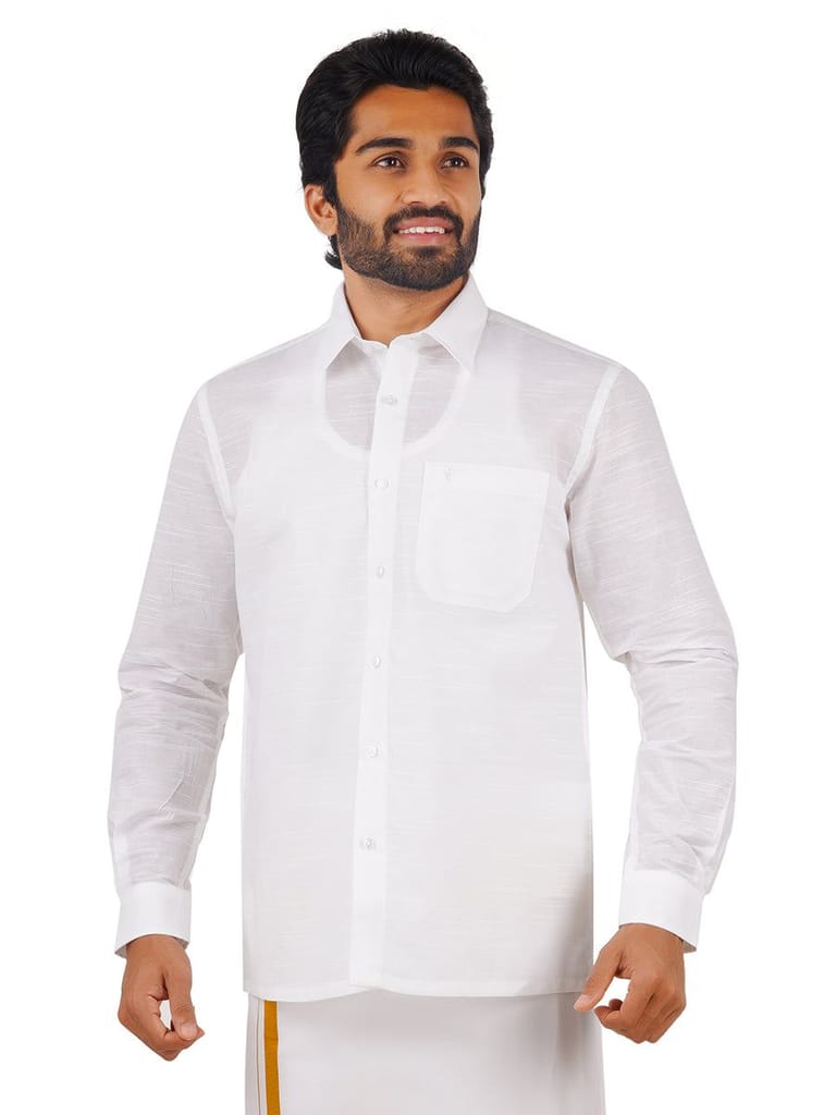 Mens Cotton Mixed White Shirt Full Sleeves Celebrity White V5 view 2