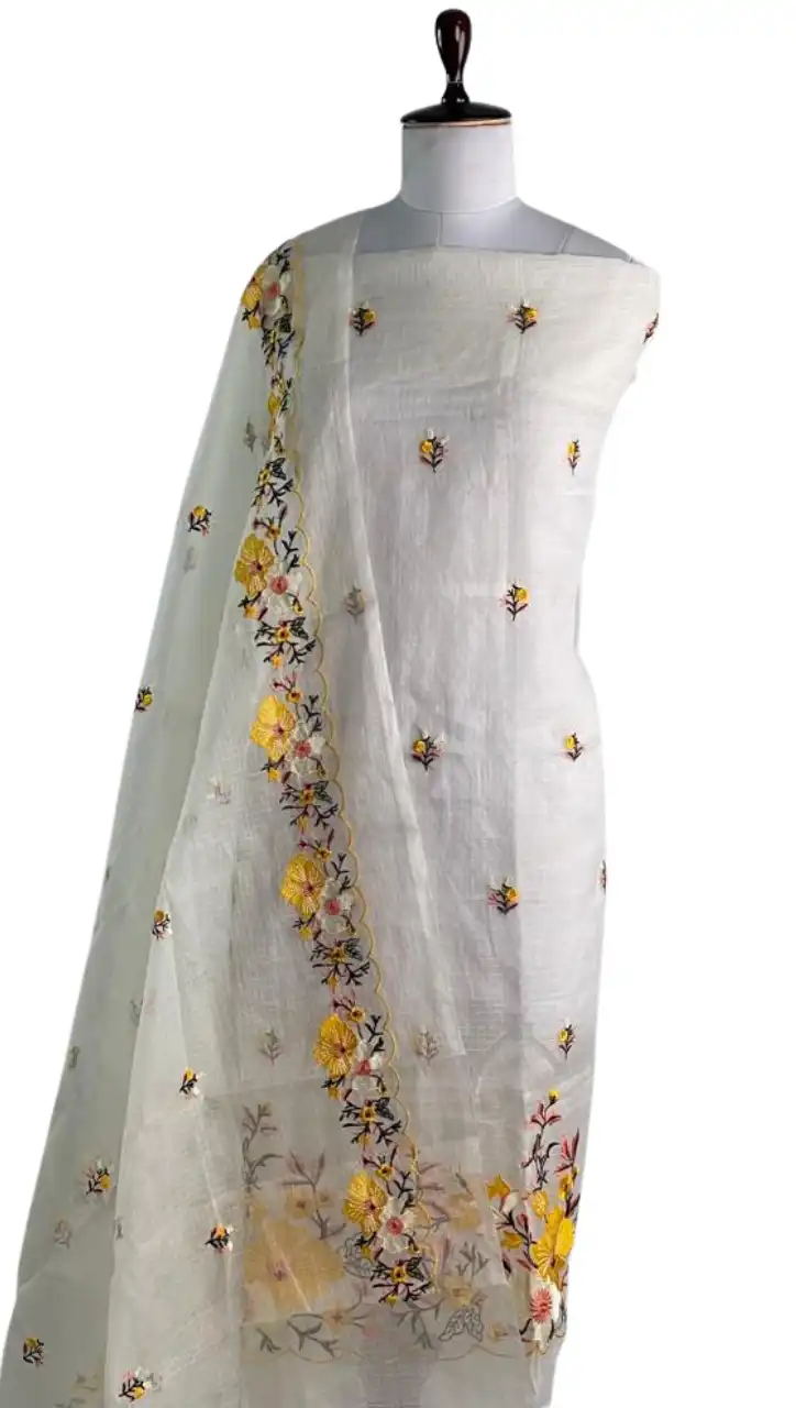 Kota Doria Dress Material Mustard Floral Buti