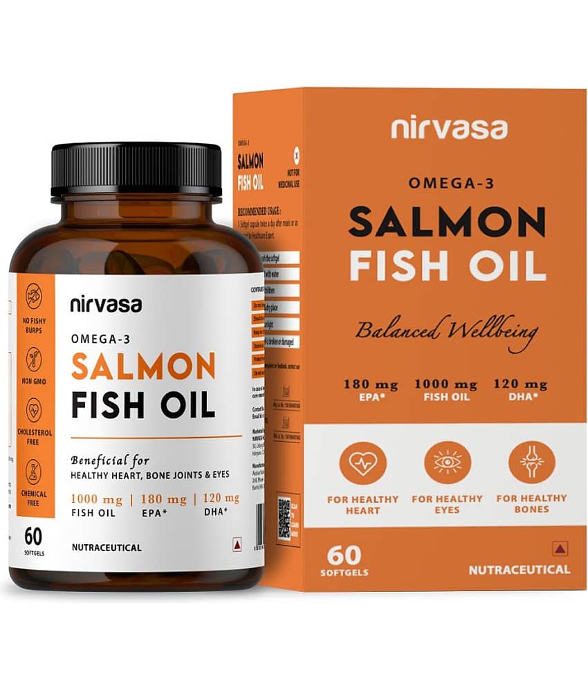 Nirvasa Salmon Fish Oil Softgel Capsule, for Healthy Heart, Brain and Eyes, enriched with Fish Oil 1000mg, EPA 180 mg (1 X 60 Softgel Capsules) view 2