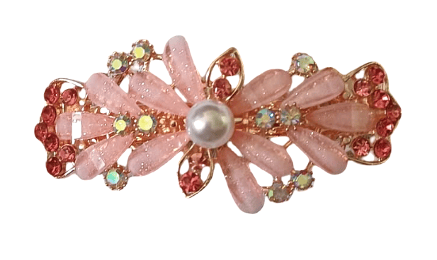 Pink Crystal Flower Pearl Hair Barrette