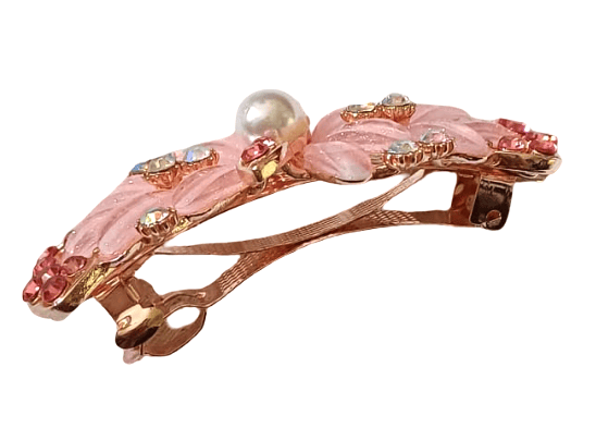 Pink Crystal Flower Pearl Hair Barrette view 2