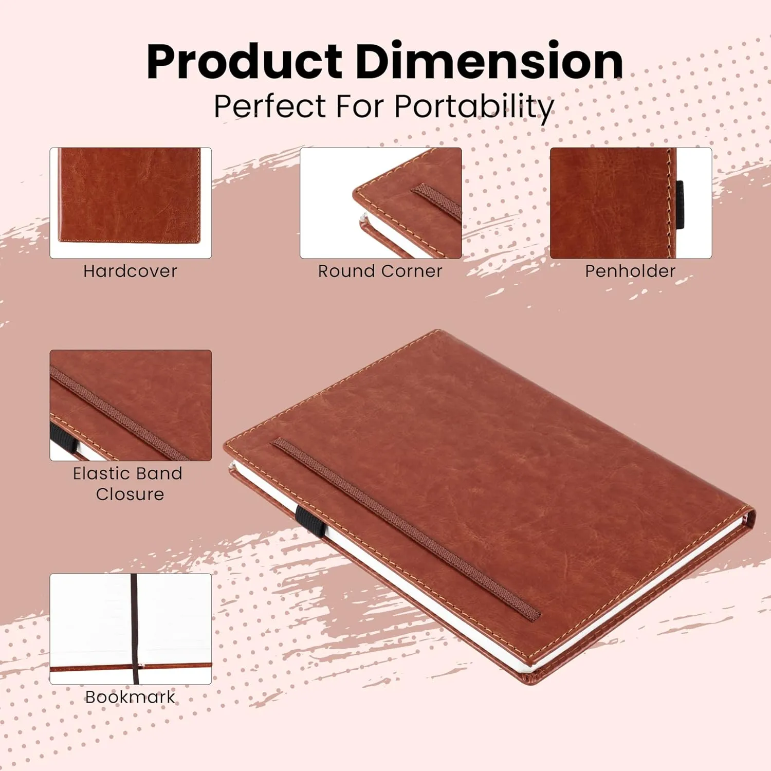 Hard Cover Binding Journal with Pen Loop, College Ruled Notebook, Color - Brown (176 Pages) view 2