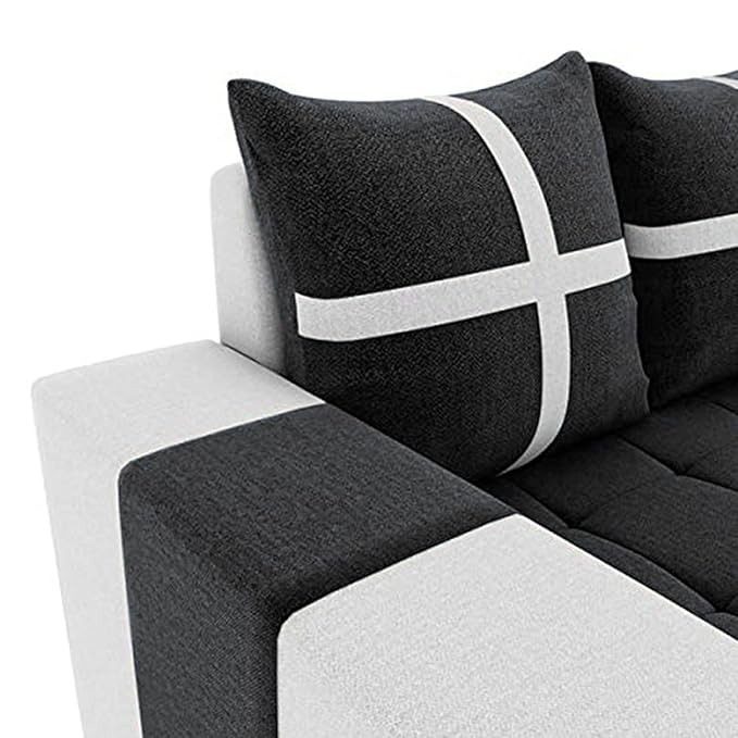 Starlet Furniture L Shape 8 Seater Sectional Fabric Sofa Set with Center Table and 2 Puffy Living Room (Left Side, Black) view 2