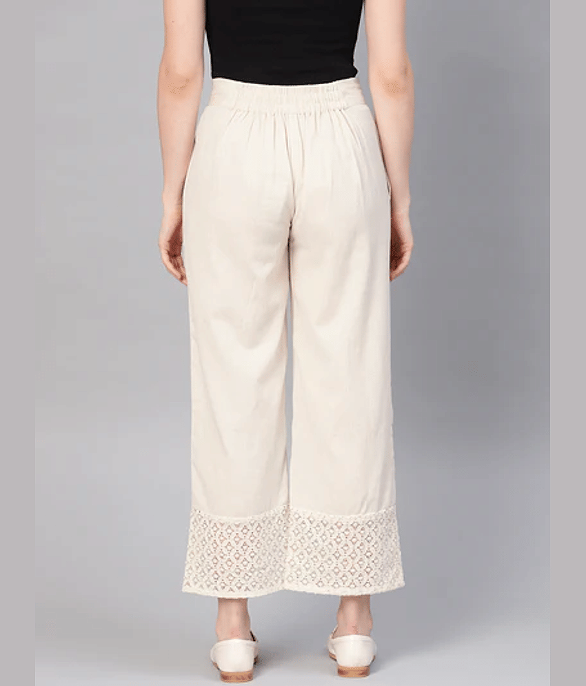 AMIRA'S INDIAN ETHNICWEAR Women Cotton Solid Palazzos ( Off White ) view 2