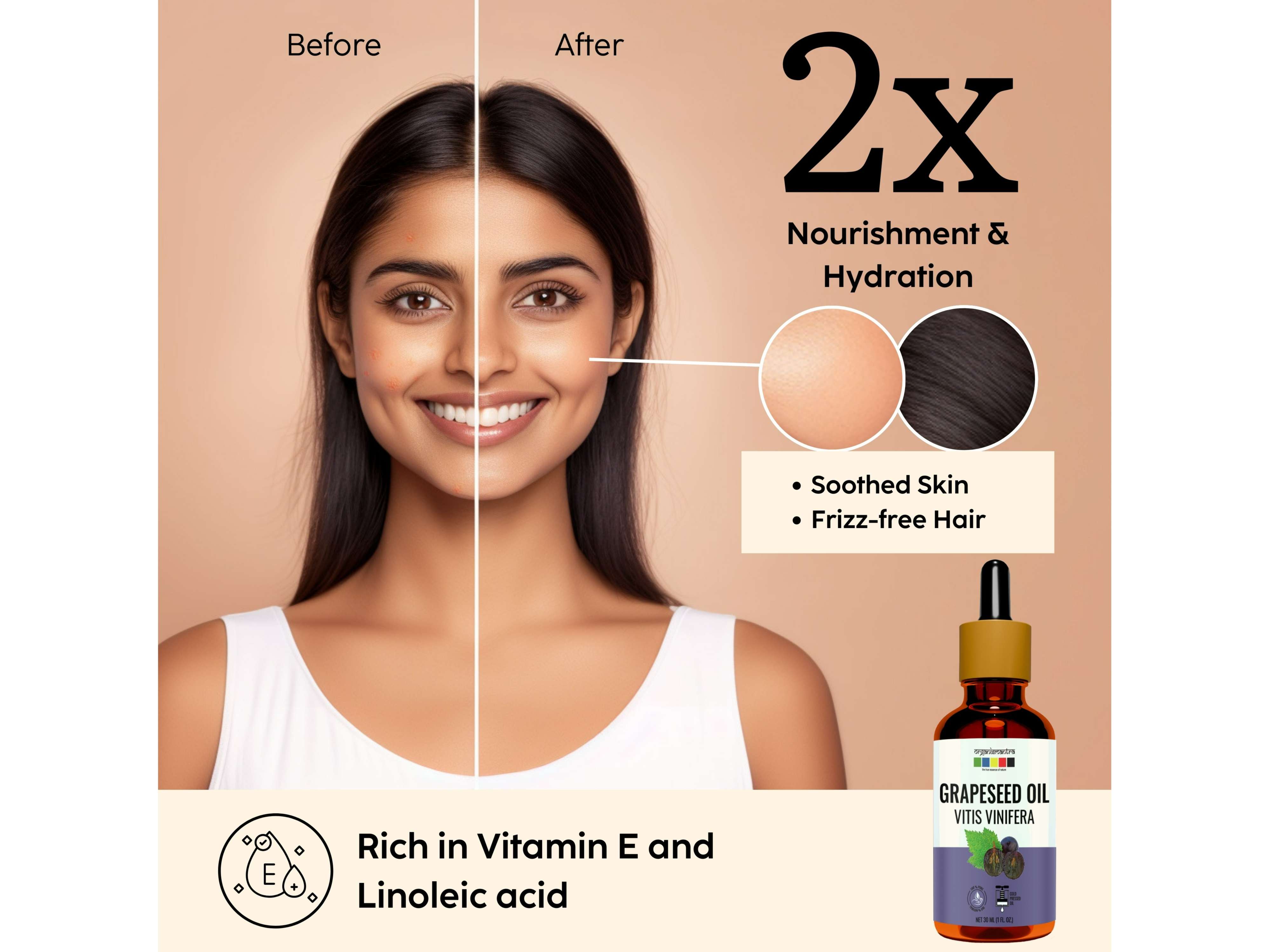 Organix Mantra Grapeseed Oil, 100% Pure, Natural & Cold Pressed Organic Oil - 30 Millilitre view 2