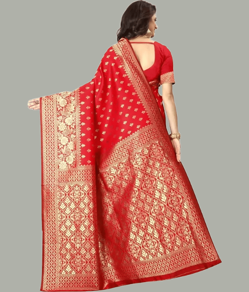 GARIYA Banarasi Silk Embellished Saree With Unstitched Blouse Piece ( Red ) view 2