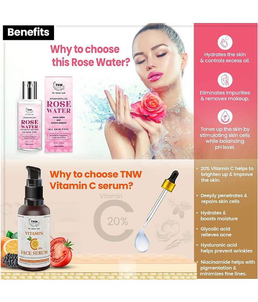 TNW - The Natural Wash Rose Water 100ML & Vitamin C Face Serum Face Serum 130 mL Pack of 2 view 2
