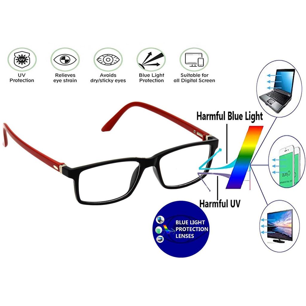 Hrinkar Eye Protection Zero Power Glass for Computer with Blue Cut Lenses for Men & Women | Red and Black | HBCT-FRM-BK-RD-11