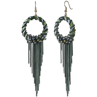 Green Chains Dangler Earrings for Girls Brass Material Made in India Earrings for Women's Fashion Jewellery for Party view 2
