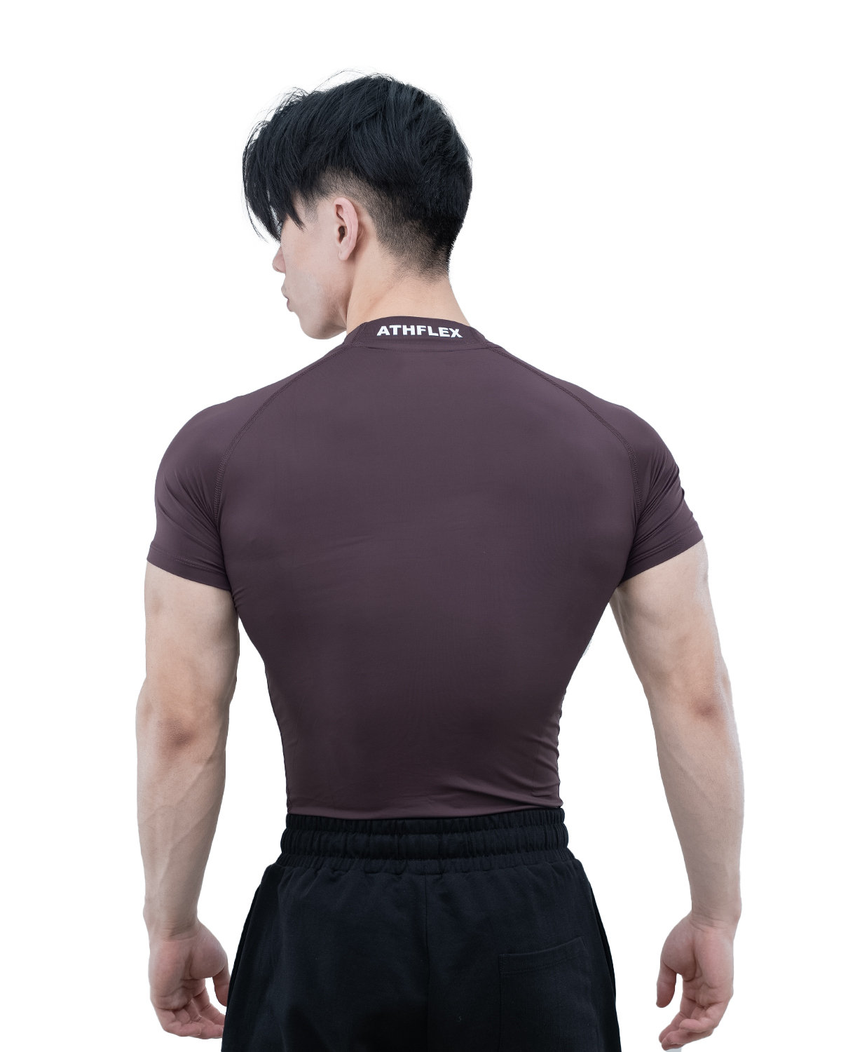 Athflex Men's High-Neck Compression T-Shirt - Nylon Spandex Blend, Moisture-Wicking, 4-Way Stretch, and Muscle Support Sportswear for Workout,Fitness & GYM - crater brown/L view 2