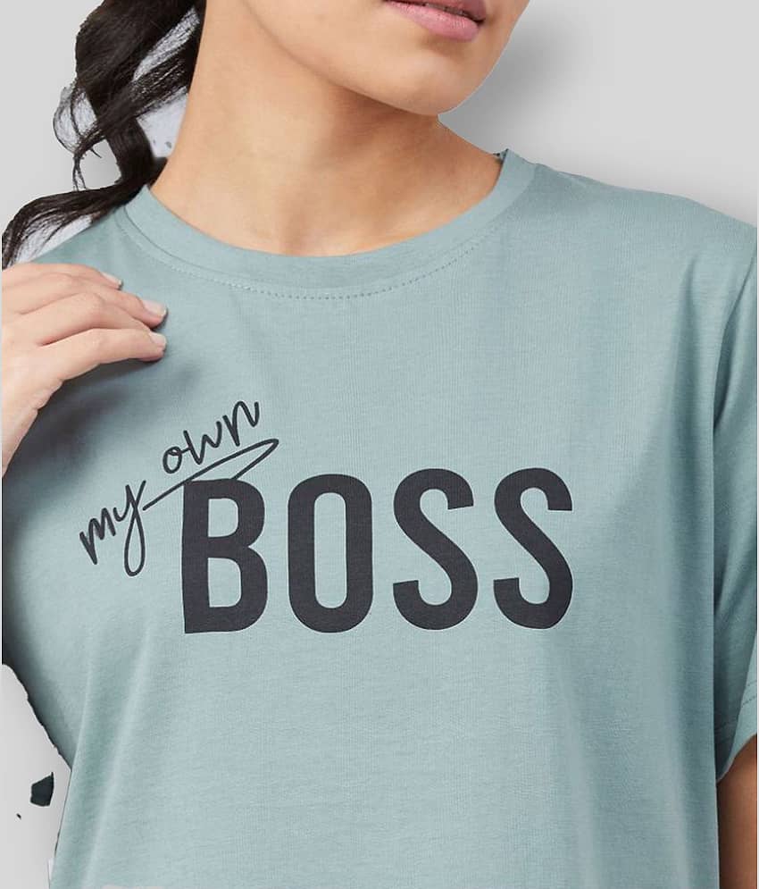 Chimpaaanzee Women Cotton Printed Regular Fit Round Neck T-Shirt ( Mint Green ) view 2