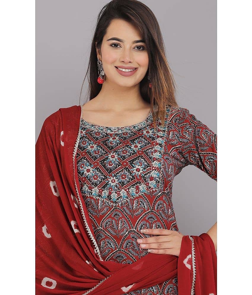 HIGHLIGHT FASHION EXPORT - Maroon Straight Cotton Women's Stitched Salwar Suit ( Pack of 1 ) view 2