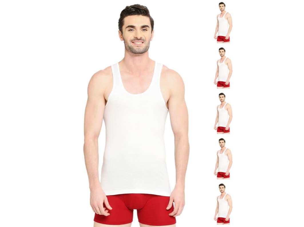 VIP Supreme Men's 100% Cotton White Vest, Moisture Absorbent Inner wear for Men - Pack of 6 - L