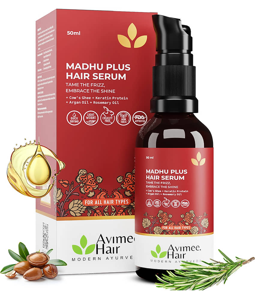 Avimee Herbal Madhu Plus Hair Serum Frizz-Free & Silky Hair With Keratin, Argan Oil & Cow Ghee 50 ml, (Pack of 1)