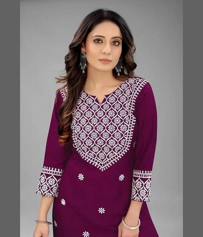 QPEEZ - Purple Rayon Women's Straight Kurti ( Pack of 1 ) view 2
