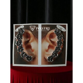 Vivastri Floral Oxidised Silver Alloy Earcuff,Cuff Earrings for Women & Girls [VIVA2785ERG] (Pack of- 1 Pair Earring)
