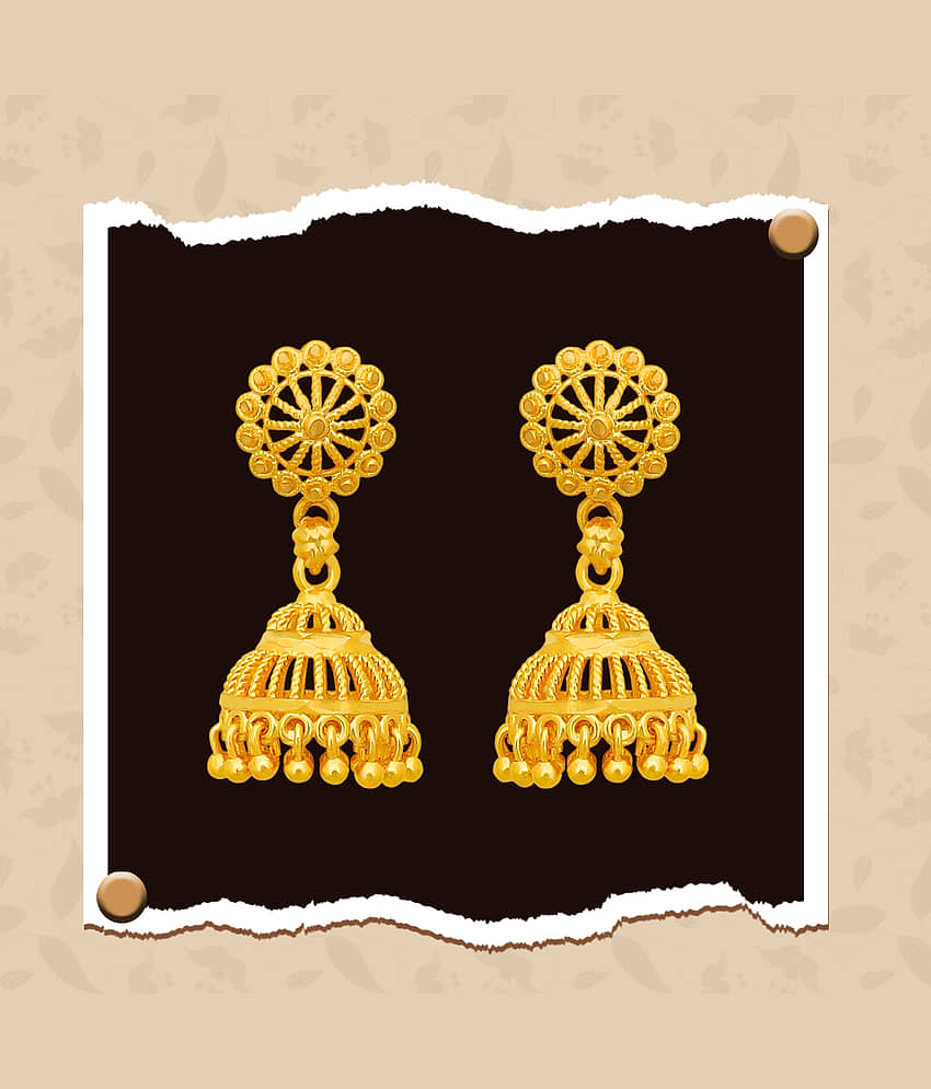 LUV FASHION Golden Jhumki Earrings ( Pack of 1 ) view 2