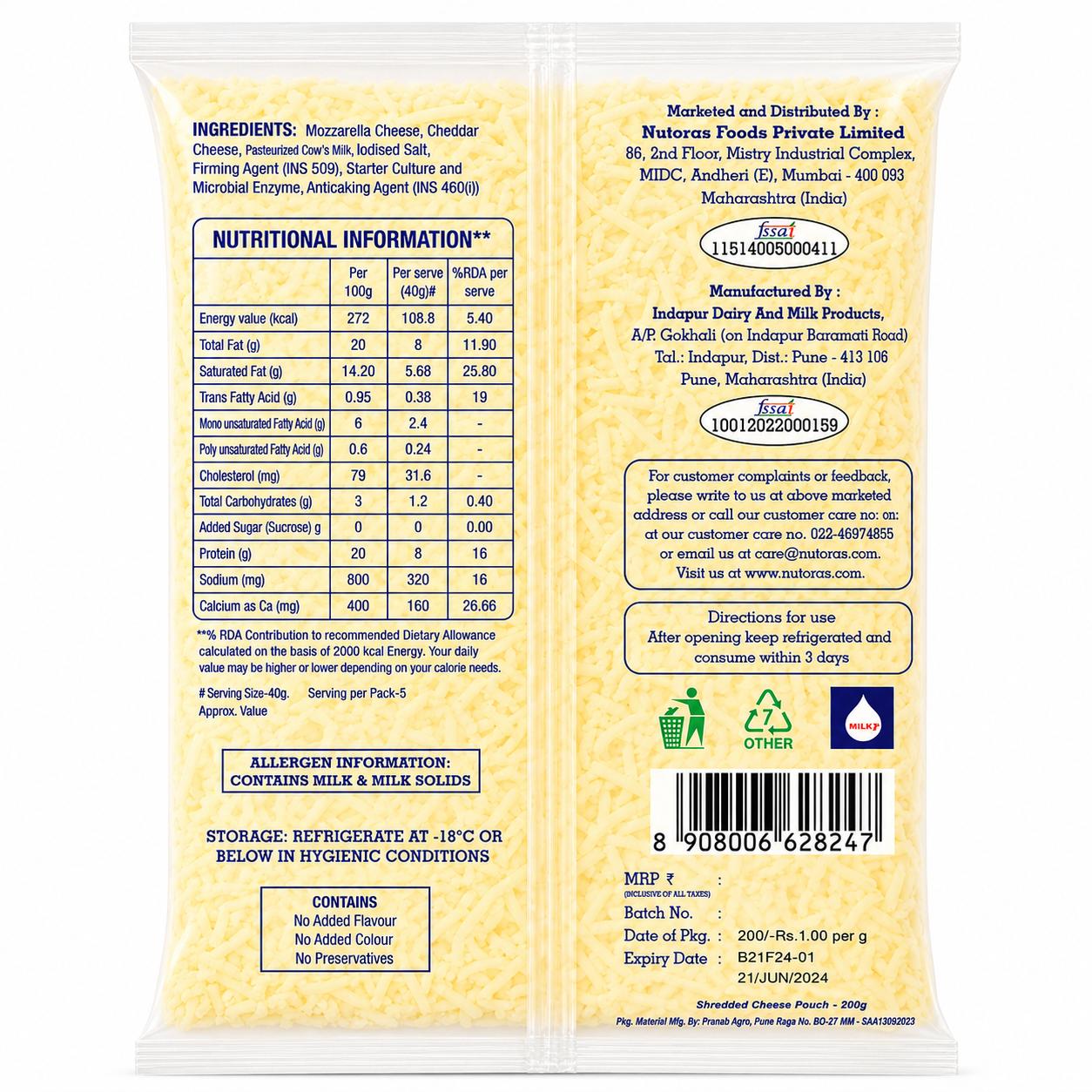 Nutoras Pizza Cheese Shred 200G view 2