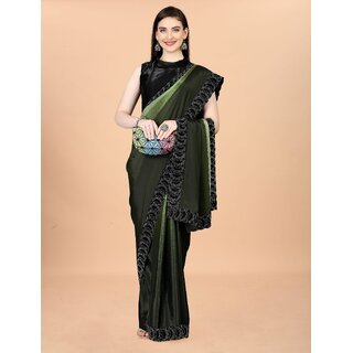 Dark Green And Green Colour Chinon Silk Saree With Lace view 2