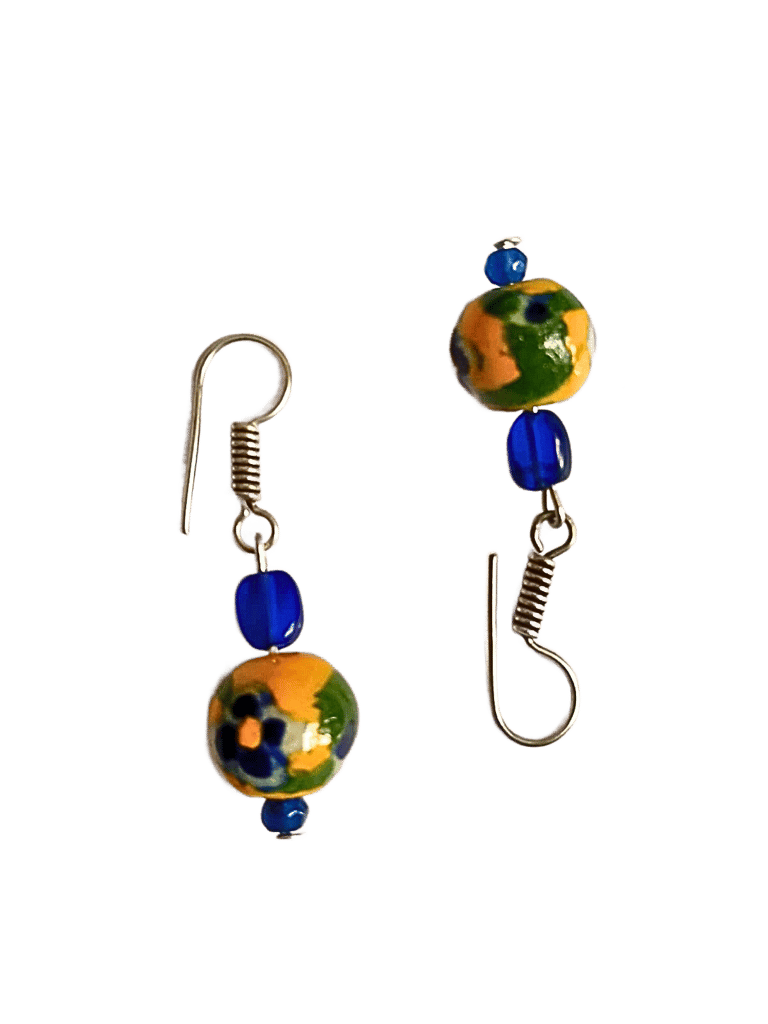 Blue Pottery Beads Earrings-(ER-09)