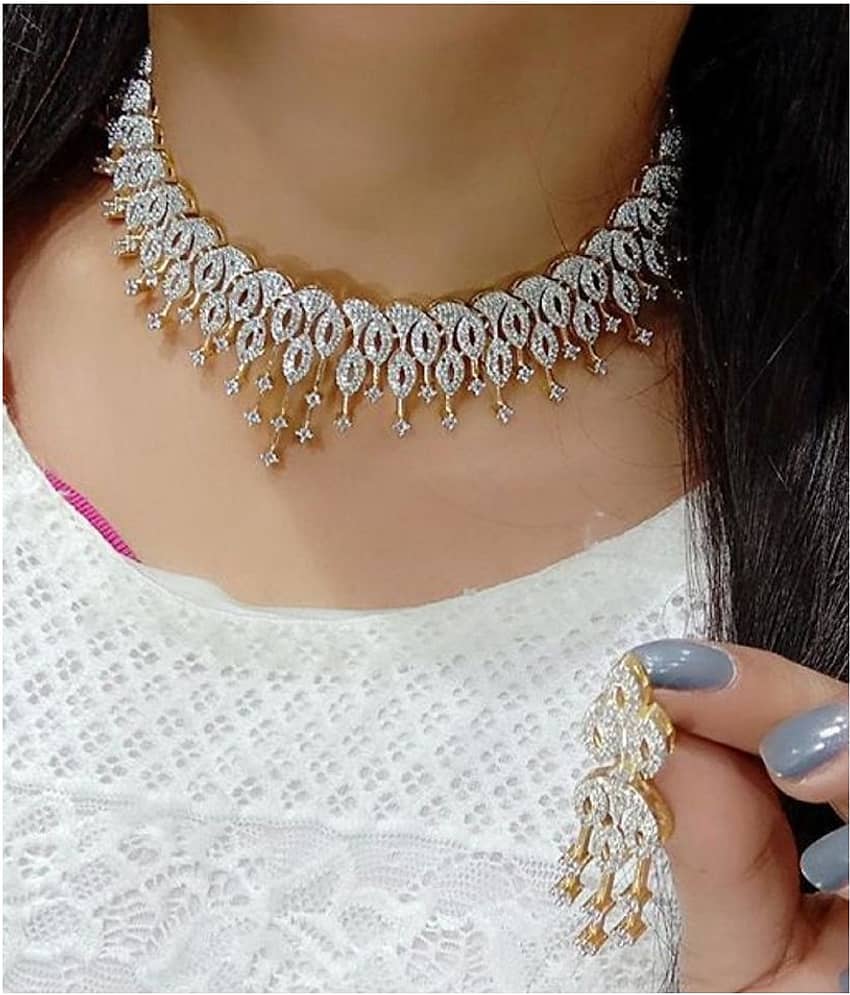 Navya Collections Alloy Golden Contemporary/Fashion Necklaces Set Choker view 2