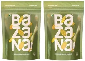 Bazana Premium Kismis: Nutritious Green Raisins - Dried Grapes Kishmish - 250g x Pack of 2 - Rich in Iron & Vitamin B