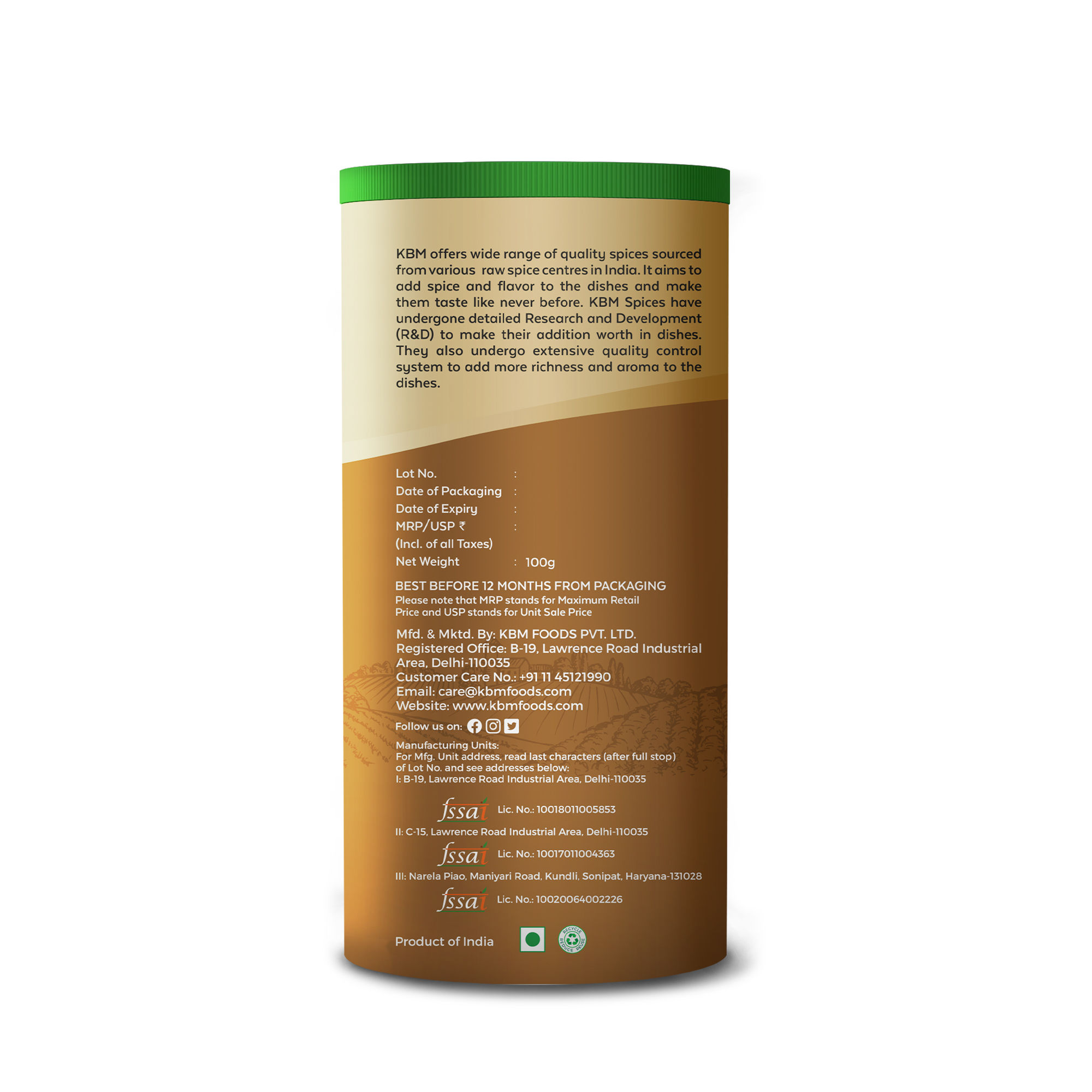 KBM Premium Spices Dal Makhani Masala, 100 gm Cyl view 2