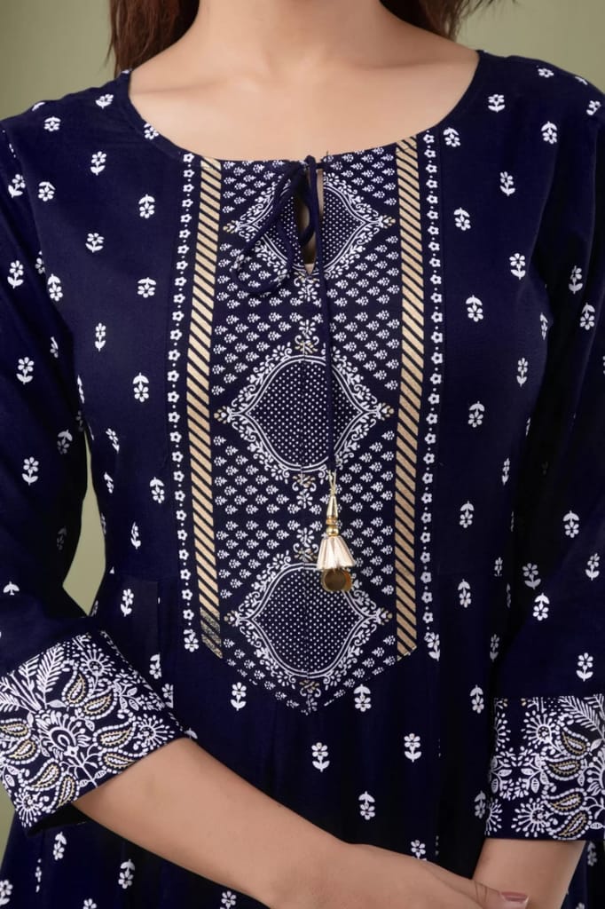 Women Rayon Printed Anarkali Kurti with Palazzo and Dupatta Set view 2