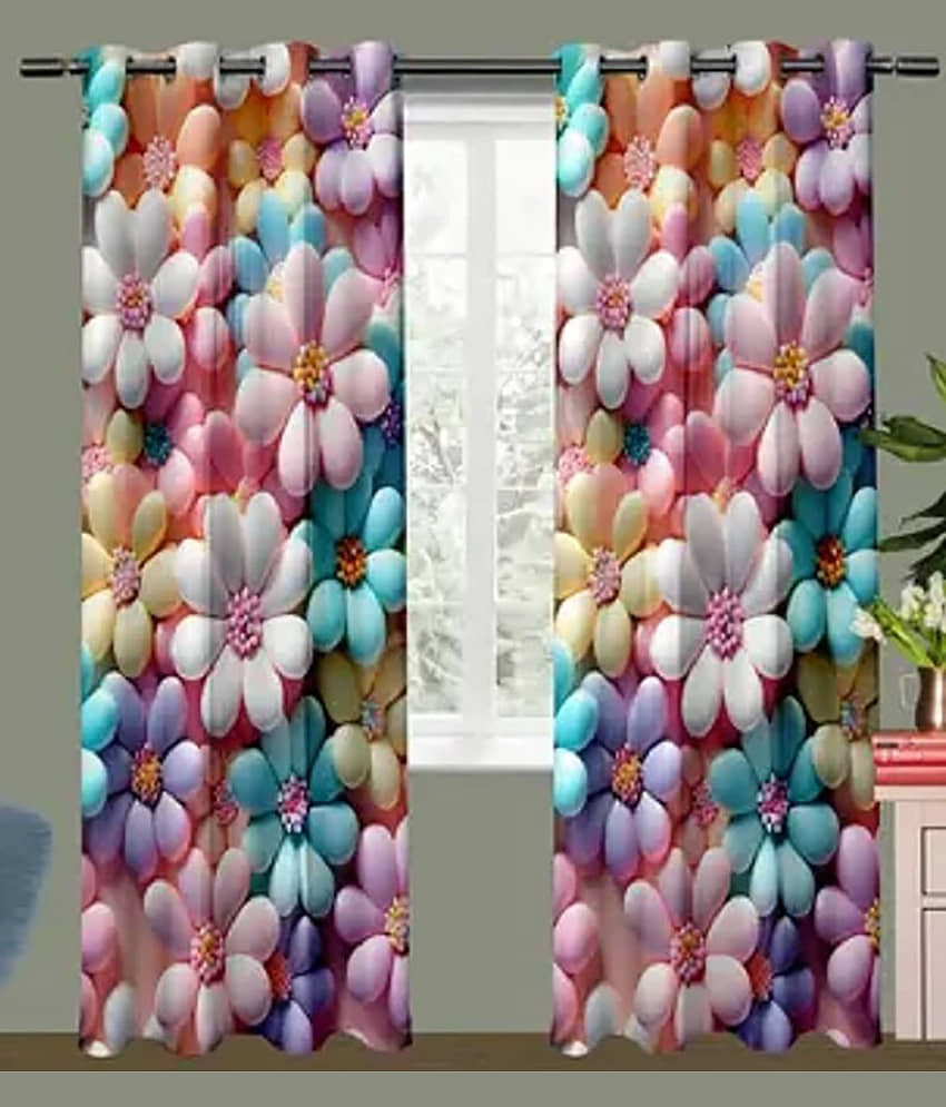 V21 decod Graphic Room Darkening Eyelet Curtain 7 ft ( Pack of 1 ) - White view 2