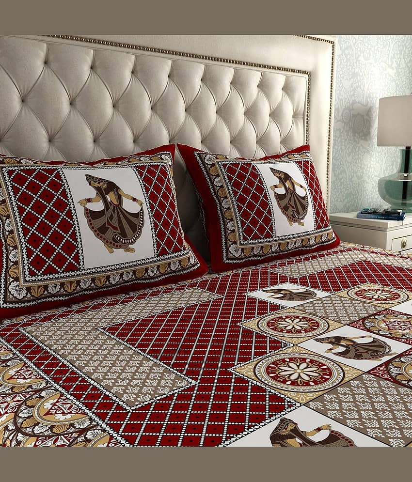 ABHACLOTHO Cotton 1 Double Bedsheet with 2 Pillow Covers ( Red ) view 2