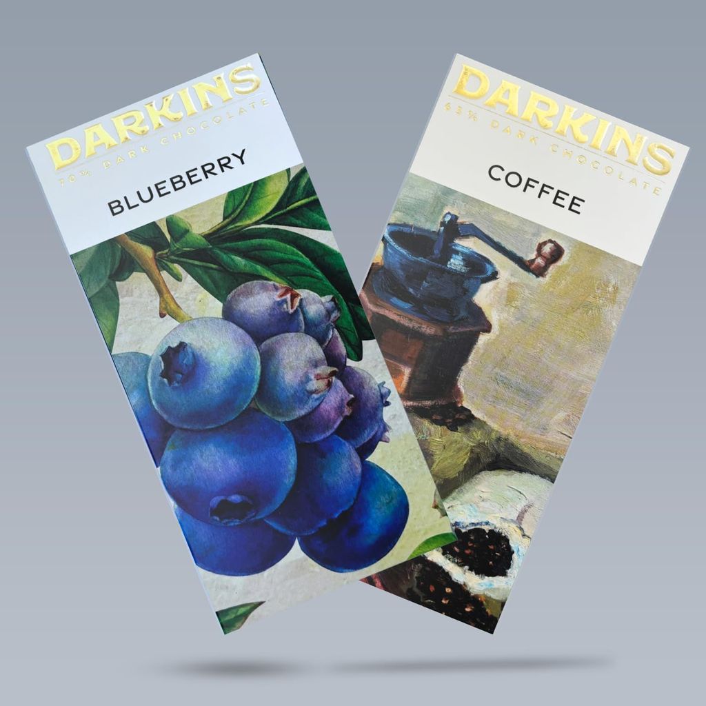 Darkins Dark Chocolate | 70% Dark Chocolate With Blueberries | 65% Dark Chocolate With Coffee | Gluten-free | Hand Crafted Chocolate | Unrefined Cane Sugar | No Artificial Flavors | Natural Chocolate Bar | 50 Gm Each Pack Of 4 view 2