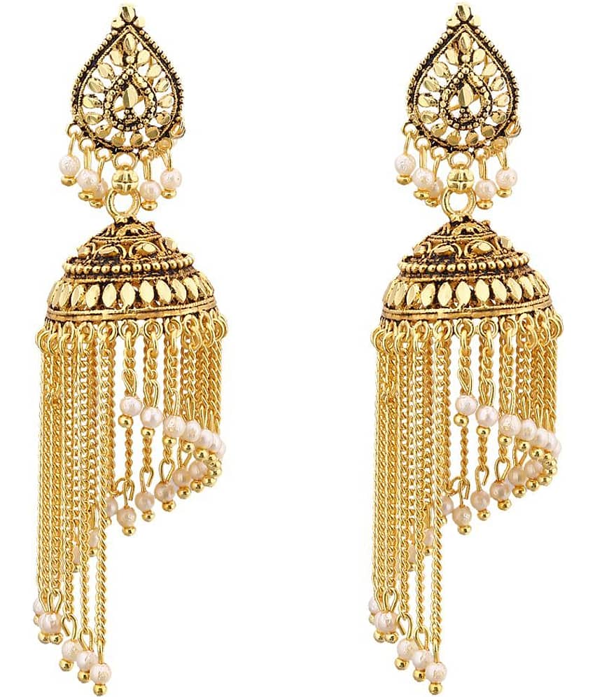 Priyaasi - Golden Jhumki Earrings ( Pack of 1 ) view 2