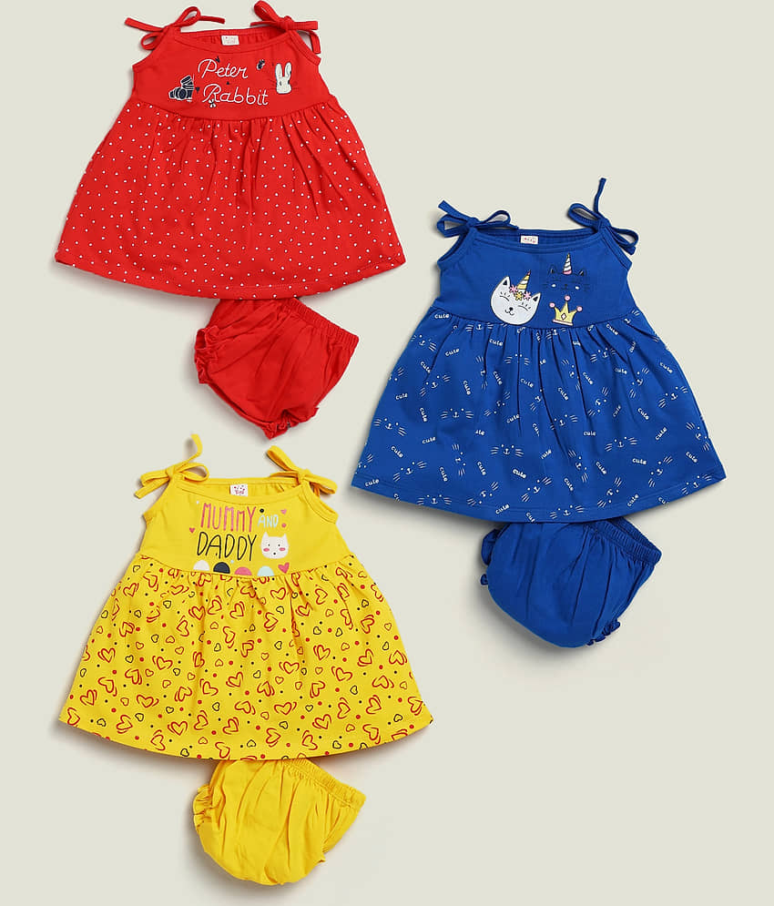 Mars Infiniti Pack of 3 Baby Girls Cotton Frock ( Yellow & Pink )