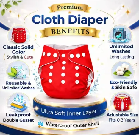 Pack of 6 with 6 Inserts Premium Reusable Baby Cloth Diapers | Adjustable & Washable Multicolor Nappies view 2