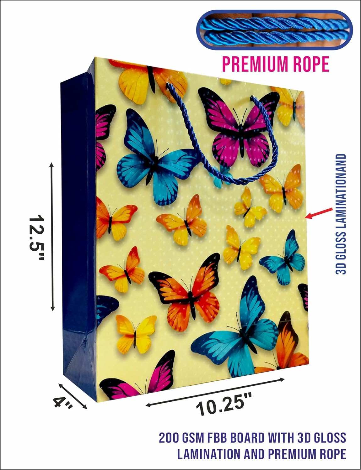 Premium Butterfly 200 GSM 3D Gloss Lamination Paper Gift Bags, Ideal For Premium Gifting, Wedding Gifts, & Gifting on Special Occasions (Size: 12.5 x 10.25 x 4 inch) - 24 view 2