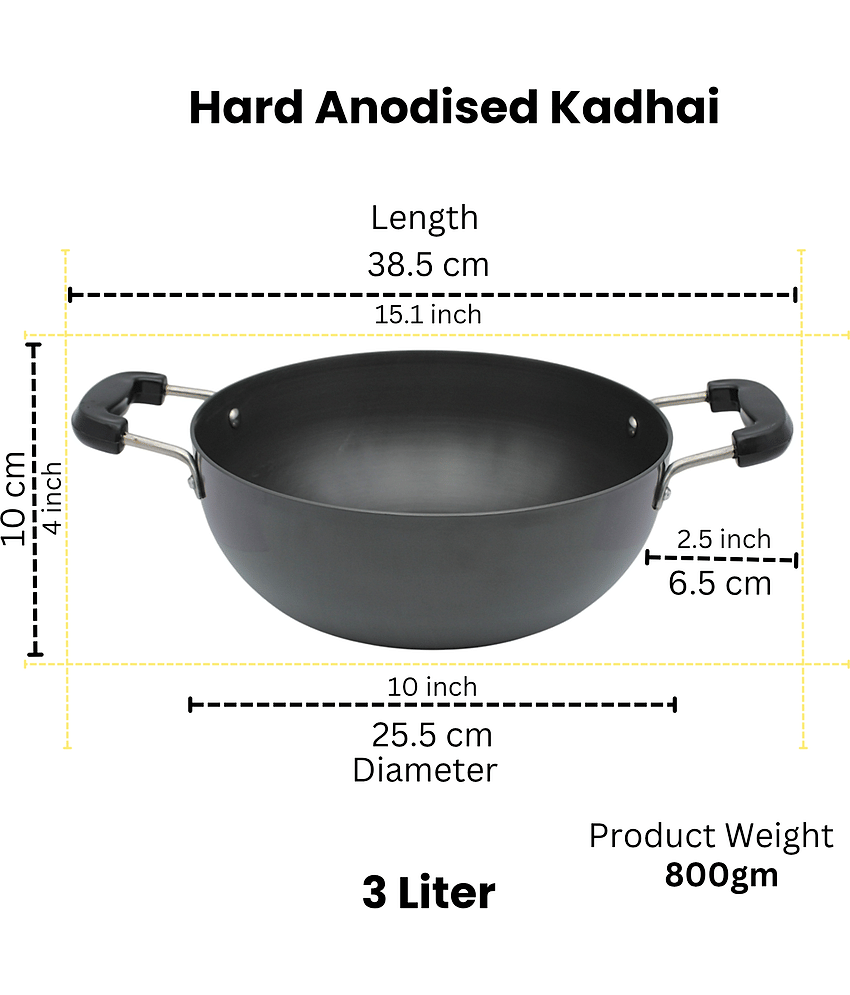 LAZYWINDOW Non coated Aluminium Deep Kadhai Induction Bottom Stainless Steel Handle 3 Thickness mm 25 cm Diameter ( 3 L ) view 2
