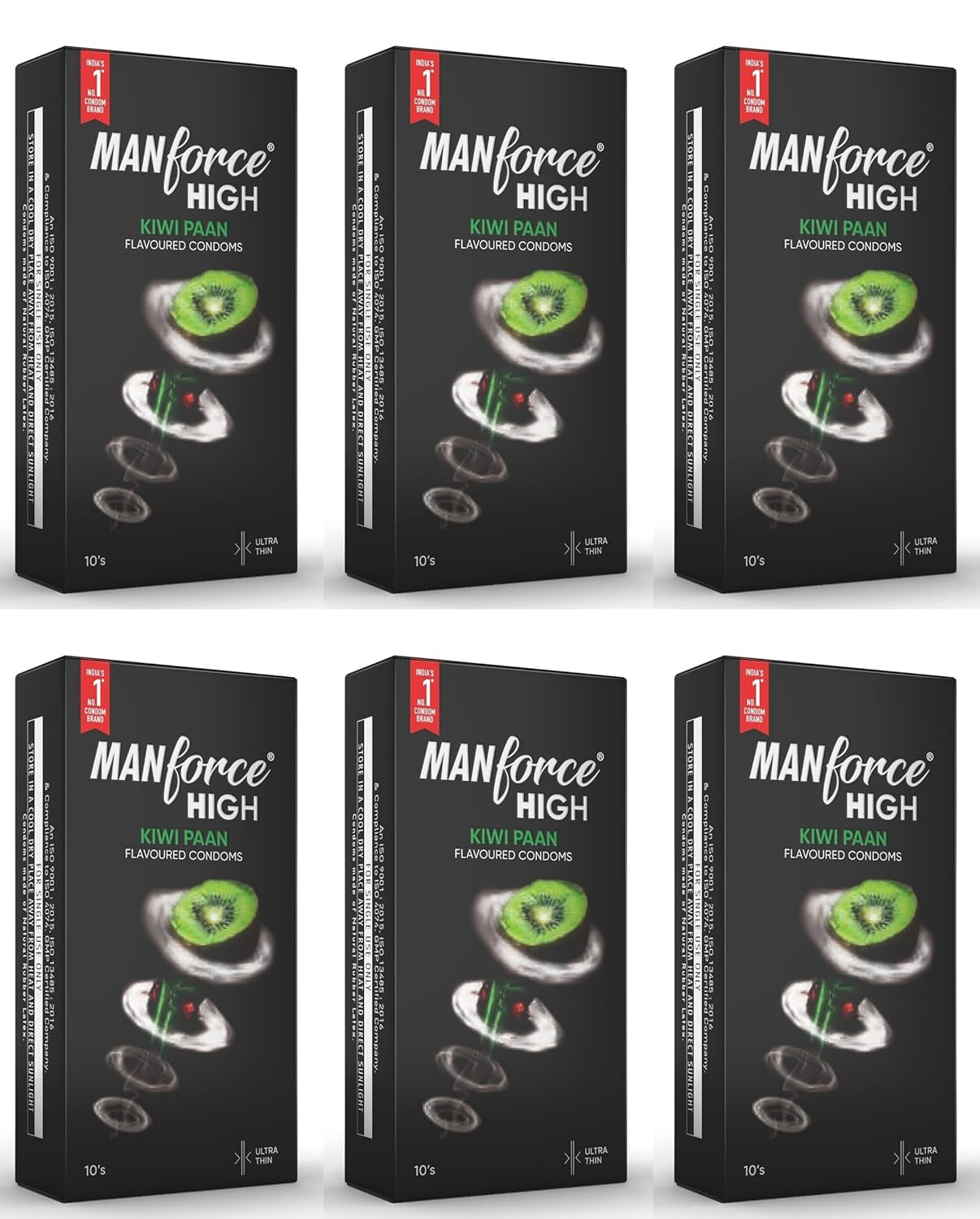 Manforce High Kiwi Paan Flavoured Condoms for Men 10 Count Ultra Thin Lubricated Latex Condoms For Her Enhanced Pleasure x Pack of 6 view 2