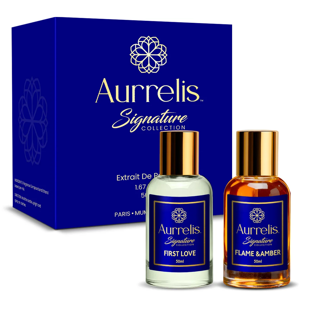 Aurrelis Signature Extrait De Parfum Combo Pack of 2 First Love & Flame & Amber | Gift Set for Men & Women (50 ml x 2)