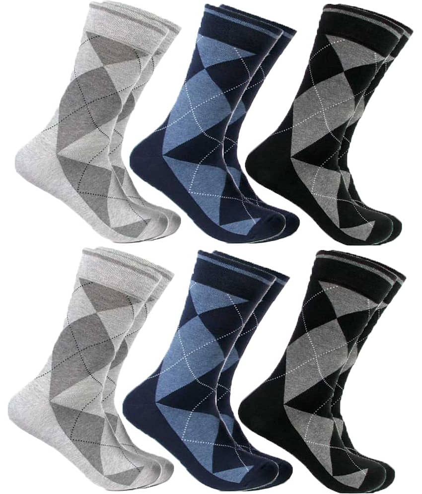hicode Lycra Men's Printed Multicolor Mid Length Socks ( Pack of 6 ) view 2