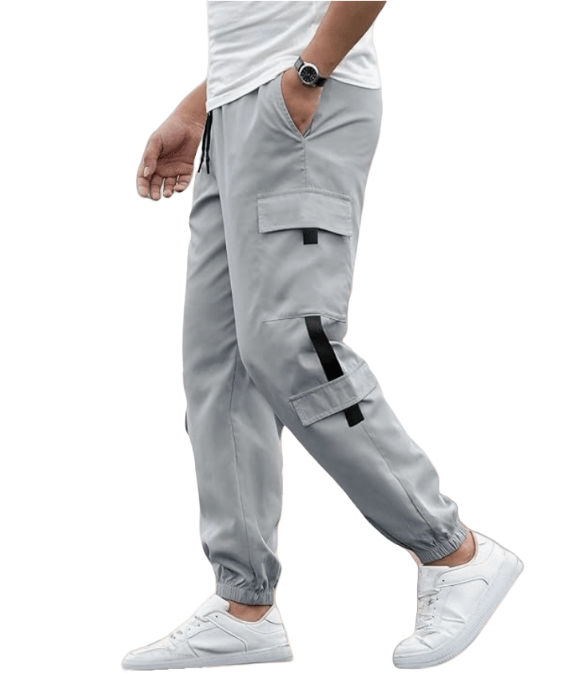 Men's Casual Cargo Pants with Drawstring, Multi-Pockets, Joggers, Streetwear, Hip Hop, Trousers