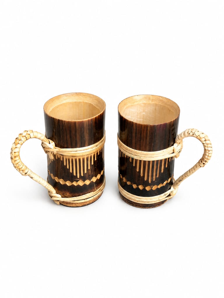 Bamboo Beer/ Coffee Cup | Traditional Tea Coffee Mug | for Kitchen, Office, Home, Bars & Restaurants | Traditional Handmade |Brown Pack of 2 ( 13 cm x 8 cm)