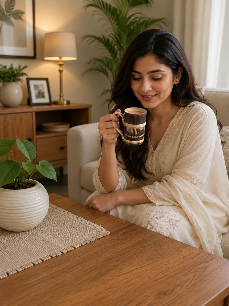 Bamboo Beer/ Coffee Cup | Traditional Tea Coffee Mug | for Kitchen, Office, Home, Bars & Restaurants | Traditional Handmade |Brown Pack of 2 ( 13 cm x 8 cm) view 2