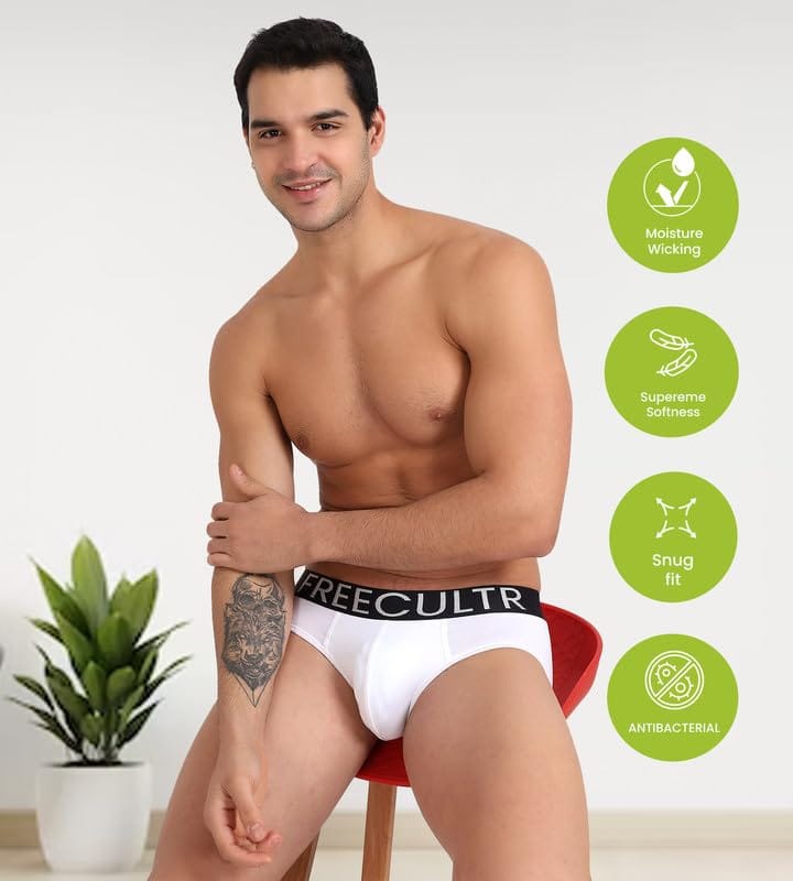 FREECULTR Men's Underwear Organic Cotton (Ultrasoft Waistband) Premium Snug-Fit Brief Pack of 1-White view 2