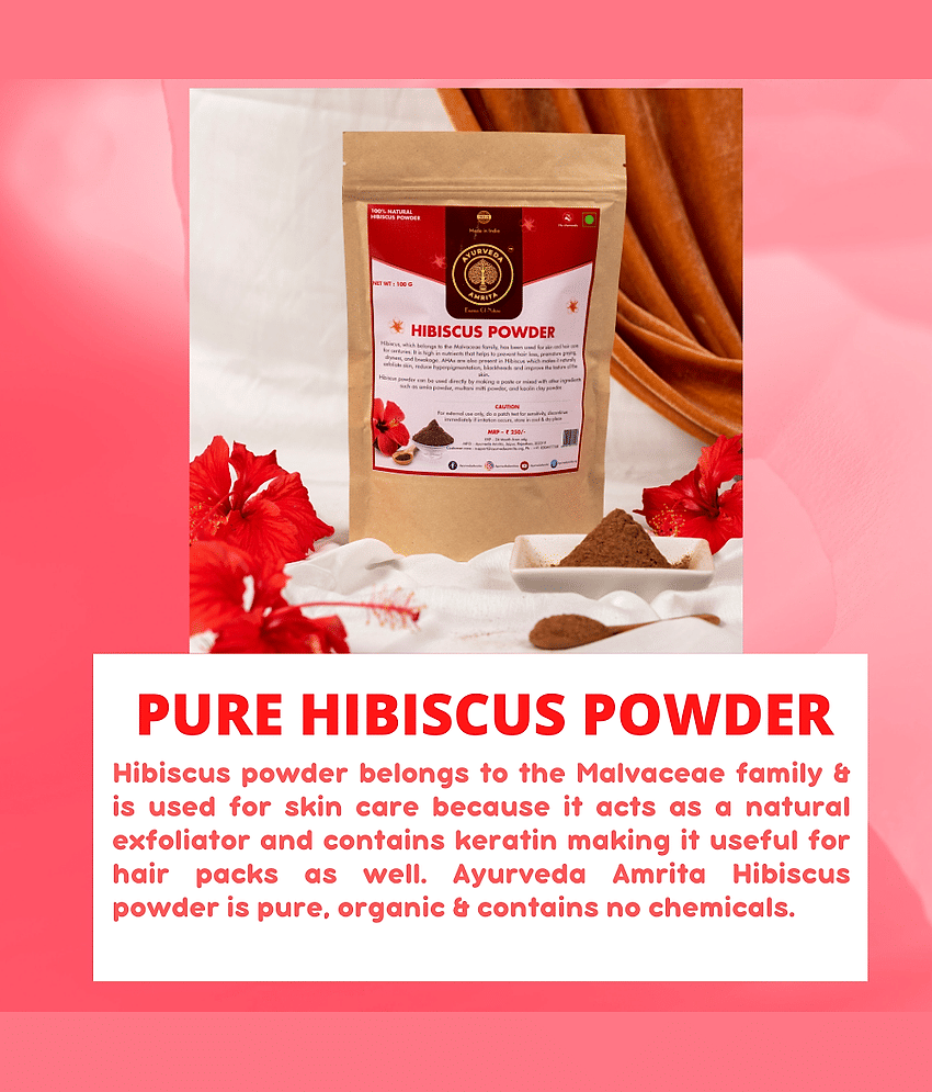 Ayurveda Amrita Pure, Natural & Organic Hibiscus Powder for Hair & Skin 100 Gram view 2
