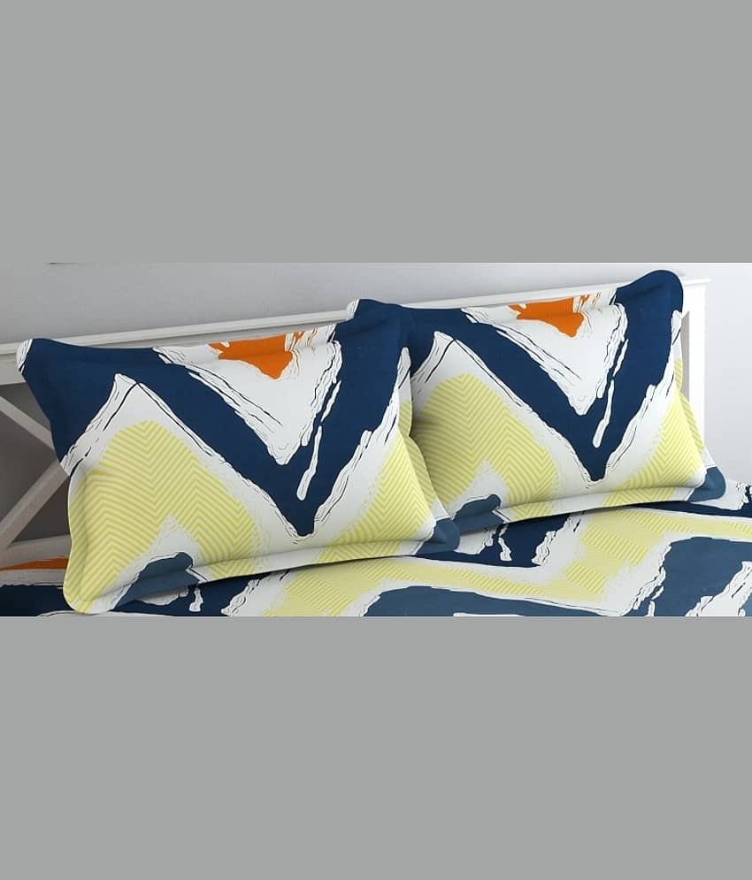 SHOMES Cotton Geometric Printed Fitted 1 Bedsheet with 2 Pillow Covers ( Double Bed ) - Yellow view 2